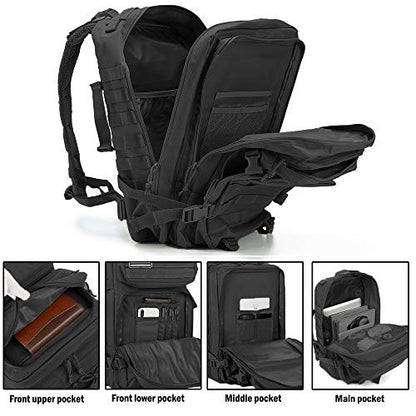 QT&QY 45L Military Tactical Backpacks Molle Army Assault Pack 3 Day Bug Out Bag Hiking Treeking Rucksack… - color: 1.1 Black