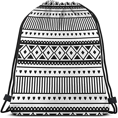 Ethnic Pattern Drawstring Bags Backpack Bag Black And White Southwest American Aztec Heart Sport Gym Sack Drawstring Bag String Bag Yoga Bag for Men Women - color: Multi-a83