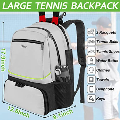 Ytonet Tennis Bag Tennis Backpack for Women Men 2 Rackets with Insulated Pocket Ventilated Shoe Compartment - color: Grey