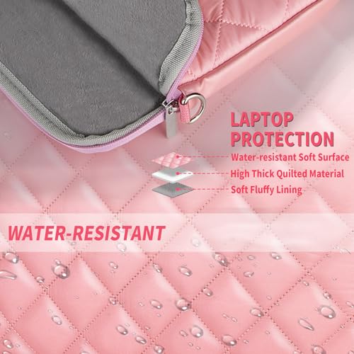 Puffy Quilted Laptop Sleeve with a Removable Shoulder Strap Compatible with MacBook Air/Pro, 13-13.3 inch Notebook, Compatible with MacBook Pro 14 inch M3 M2 M1 Chip 2023-2021 - color: Sleeve - Pink, size: 13-13.3 inch