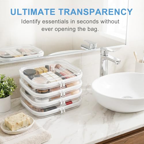 4 Pack Clear Hard Shell Zipper Case, Clear Zipper Pouches for Organizing, Diaper Bag Organizer Pouches, Transparent Hard Plastic Storage Case for Travel, Toiletry Essentials (4M) - size: 4M