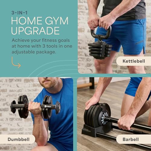 LifePro Adjustable Dumbbells Set – Quick-Adjust Space-Saving Weights with Anti-Slip Handle for Home Gym Strength Training - color: 43lb Single 3in1