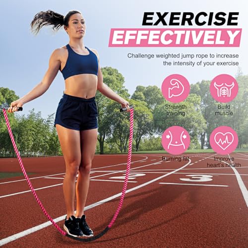 HPYGN Jump Rope, Weighted Jump Rope for Men women, 2.8lb 3.8lb 5lb Heavy Skipping Rope for Exercise, Adult Jumpropes for Home Workout, Improve Strength and Building Muscle,Total Body Workout Equipment - style: 2.8lb pink jump rope for women