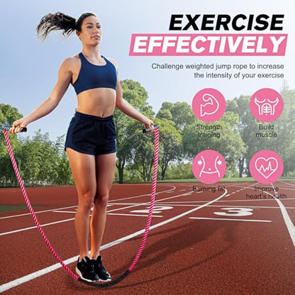 HPYGN Jump Rope, Weighted Jump Rope for Men women, 2.8lb 3.8lb 5lb Heavy Skipping Rope for Exercise, Adult Jumpropes for Home Workout, Improve Strength and Building Muscle,Total Body Workout Equipment - style: 2.8lb pink jump rope for women
