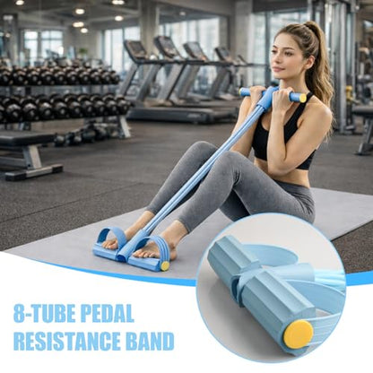 8-Tube Pedal Resistance Band with Handles, Multifunctional Pedal Resistance Band Made of Natural Rubber, Fashion Puller Exercise Equipment for Full Body Strength, Toning & Stretching - color: Blue