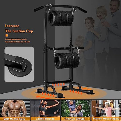 DlandHome Power Tower Pull Up Dip Station Multi-Function Fitness Equipment for Strength Training Adjustable Height Dip Stand for Home Gym - color: Black