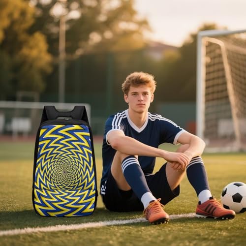 18.5in Basketball Backpack Basketball Bag with Shoe Compartment & Ball Holder, Waterproof Bag for Soccer Volleyball - color: Vertigo 3d Yellow Stripe Print