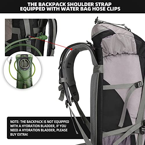 King'sGuard 70L Hiking Backpack with Rain Cover Lightweight Waterproof Travel Camping Backpack Large Backpacking Pack - color: Black