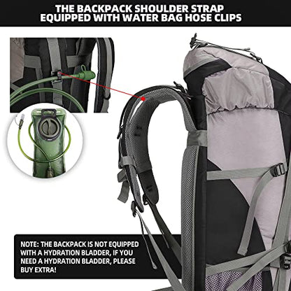 King'sGuard 70L Hiking Backpack with Rain Cover Lightweight Waterproof Travel Camping Backpack Large Backpacking Pack - color: Black