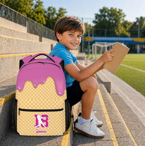 Personalized Baseball Drip Backpack, Blue Ice Cream Print Travel Bag, Multi Pocket Everyday Backpack (#2) - color: #2