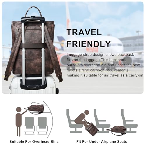 Leather Laptop Backpack for Women, Travel Backpack Purse Fits 15.6 Inch Laptop, Casual Daypack with Laptop Compartment for Men Teachers College Work Business Nurse Weekender, Black - color: 3-1 Coffee