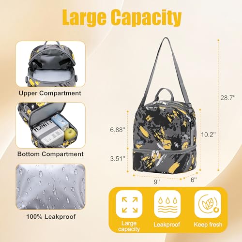 NEW TILAMI 19 Inch Rolling Backpack with Lunch Bag for Girls Boys Wheeled Laptop Backpack Durable Carry-on Bag School Travel, Doodle Yellow - color: Yellow Doodle
