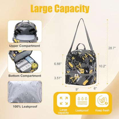 NEW TILAMI 19 Inch Rolling Backpack with Lunch Bag for Girls Boys Wheeled Laptop Backpack Durable Carry-on Bag School Travel, Doodle Yellow - color: Yellow Doodle