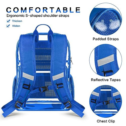 Clear Backpack Heavy Duty Large Transparent Backpack with Reinforced Bottom Multi-pockets for College, Travel, Workplace Security - Blue - color: Blue