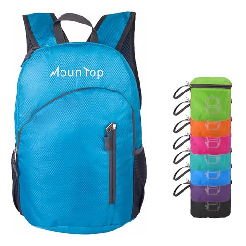 MounTop Outdoor Lightweight Foldable Water Resistant Backpack for Travel Hiking Riding - color: Blue