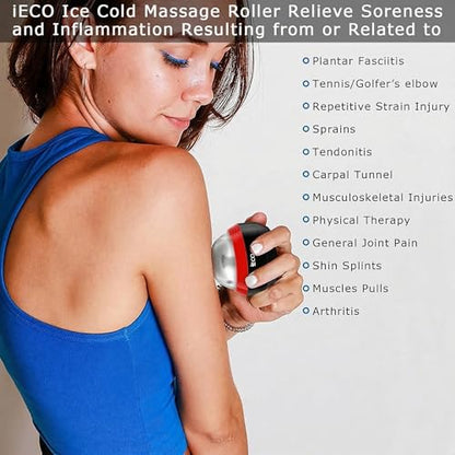 iECO Cold Massage Roller Ball - Ice Roller Ball for Muscles Deep Tissue, Cold & Heat Therapy, Plantar Fasciitis Roller - color: Black+red, size: 1 Count (Pack of 1)
