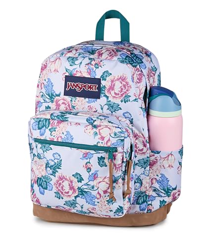 JanSport Right Pack Backpack - Durable Daypack with Padded 15" Laptop Sleeve, Spacious Main Compartment & Integrated Water Bottle Pocket - Rustic Roses Moon Flower/Blu/Pnk/Grn - color: Rustic Roses Moon Flower/Blu/Pnk/Grn