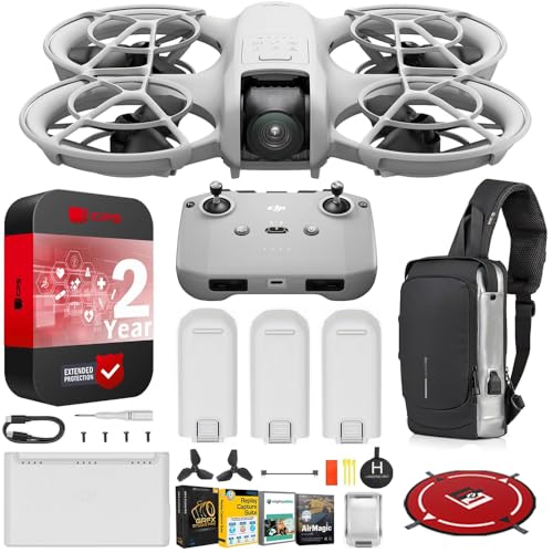 DJI Neo Drone Fly More Combo With 3 Batteries and RC-N3 Remote Bundle with 2 YR CPS Enhanced Protection Pack, Tech Smart USA Drone Essentials Plus Software Bundle, Landing Pad & Backpack