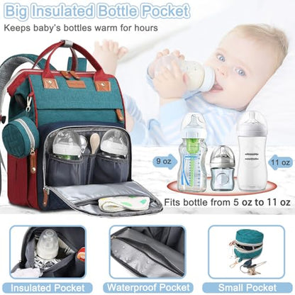 SHITIESHOU Diaper Bag Backpack Baby Bag for Mom Dad with Changing Pad, 19 Pockets, Large Waterproof Travel Baby Girl Boy Toddle Diaper Bag with Insulated Pocket, Baby Shower Gifts, Colorful - color: A Colorful