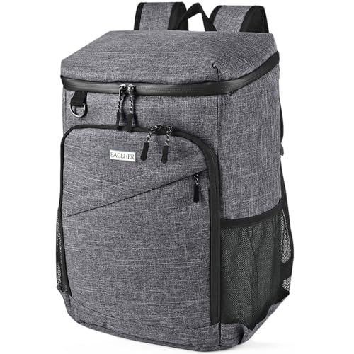 BAGLHER Lightweight Insulated Cooler Backpack - 30 Cans, Leak-Proof for Lunch, Picnic, Hiking, Camping Trips - color: grey-core