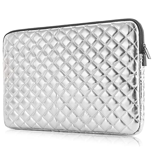 Puffy Laptop Sleeve 11 12 13 13.3 14 15 15.6 inch Case Protective Bag Quilted PU Leather Lined Padded - color: Silver Quilted, size: 15.6 Inch