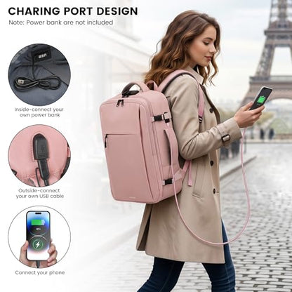 TANTOMI Travel Backpack for Women, Carry On Backpack with Wet-Dry Separation Compartment, TSA-Compliant Laptop Backpack, Personal Item Travel Bag with Anti-Theft Lock for Weekender (Pink) - color: 1-pink