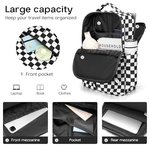 Checkered Backpack for Women Fashion Backpacks with Laptop and Multi Compartment for Travel and Work Black White Check - color: Black White Check