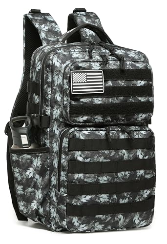 Wotony Military Tactical Backpack for Men Waterproof Daypack 3 Day Assault Pack Molle Bag with Water Bottle Holder - color: Gray Maple Leaf, size: 30L