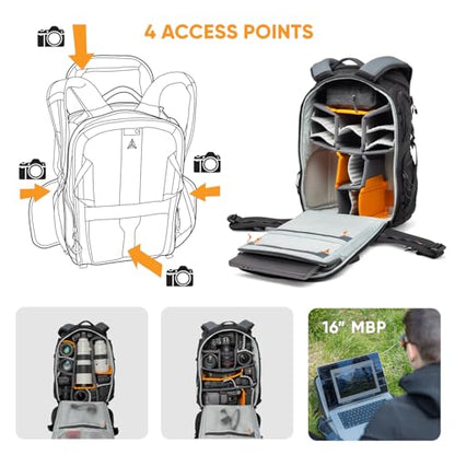 Lowepro ProTactic BP 450 AW III Camera Backpack, 4-point Access, Professional Camera Bag, DSLR/Drones/Mirrorless, Up to 16" Laptop, Rain Cover, for Photographer,Videographer, Volume 28L - style: Bp 450 Aw III - New