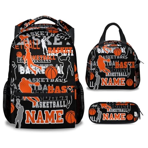Mercuryelf Custom Basketball Backpack with Lunch Box and Pencil Case, Personalized Elementary Kindergarten School Bookbags for Boys Kids with Name, Set of 3 - color: Basketball-1-3