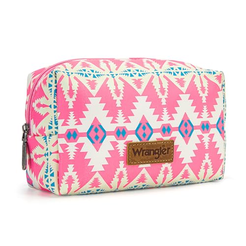 Montana West X Wrangler Travel Makeup Bag Waterproof Cosmetic Bag Portable Makeup Pouch for Women Large Toiletry Bag - color: Pink