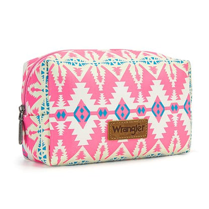 Montana West X Wrangler Travel Makeup Bag Waterproof Cosmetic Bag Portable Makeup Pouch for Women Large Toiletry Bag - color: Pink