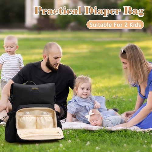 miss fong Diaper Bag Backpack - Baby Diaper Bag Neoprene Bag Large Capacity Neoprene Backpack with Diaper Changing Pad Pañaleras Para Bebe Baby Backpack with 12 Pockets for Mom & Dad -Black - color: Black