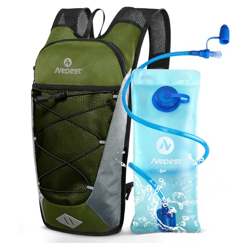 Nepest Hydration Backpack with 2L Water Bladder Water Back Pack, Black | 2L Water Bladder, Lightweight, Cycling, Hiking, Running, Biking, Bike - color: Green