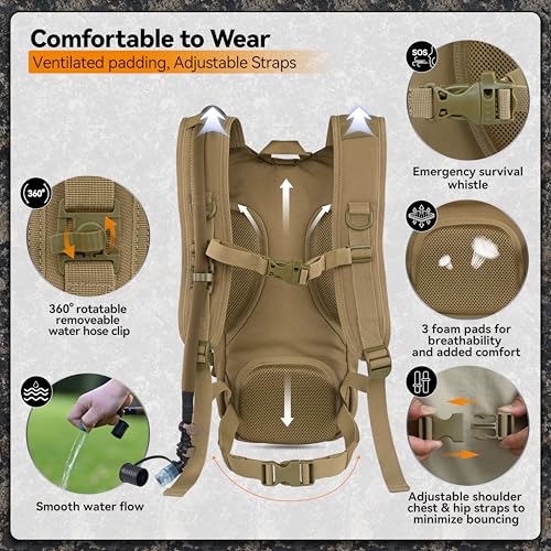MARCHWAY Tactical Molle Hydration Pack with 2.5L TPU Water Bladder, Low-Profile Organized Military Backpack for Hiking, Cycling, Backpacking, Hunting, Running - color: Tan