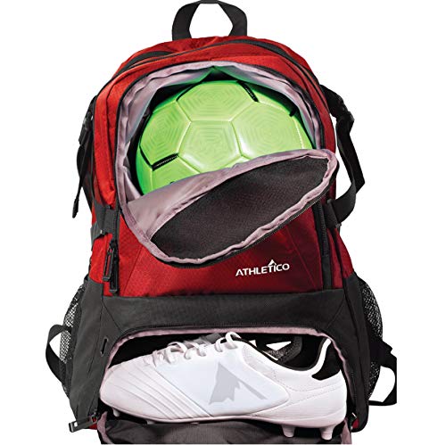 Athletico National Soccer Bag - Backpack for Soccer, Basketball & Football Includes Separate Cleat and Ball Holder - color: Red