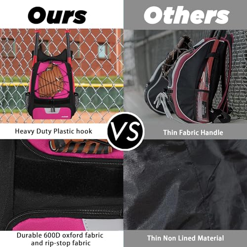 Goloni | Baseball Backpack,Baseball Bag for Adult,Softball Bat Bag with Shoes Compartment,Large Main Compartment for Helmet & accessories, Fence Hook - color: Rose