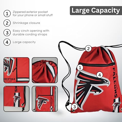 FOCO Atlanta Falcons NFL Drawstring Backpack with Zippered Pocket — Officially Licensed, Cordura Nylon - color: Atlanta Falcons