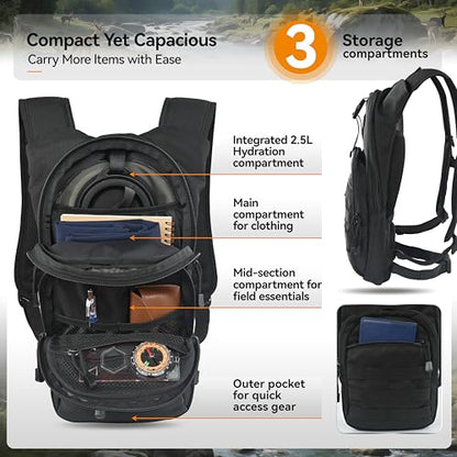 MARCHWAY Tactical Molle Hydration Pack with 2.5L TPU Water Bladder, Low-Profile Organized Military Backpack for Hiking, Cycling, Backpacking, Hunting, Running - color: Black