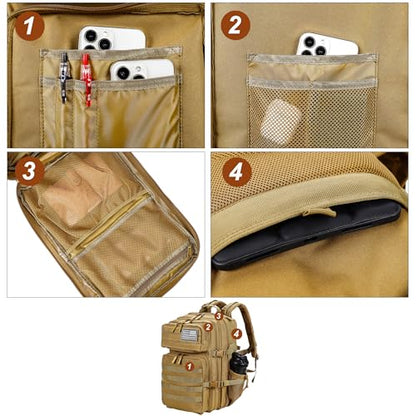 LHI Military Tactical Backpack for Men and Women 45L Army 3 Days Assault Pack Bag Large Rucksack with Molle System - Khaki - color: 1.1 Khaki
