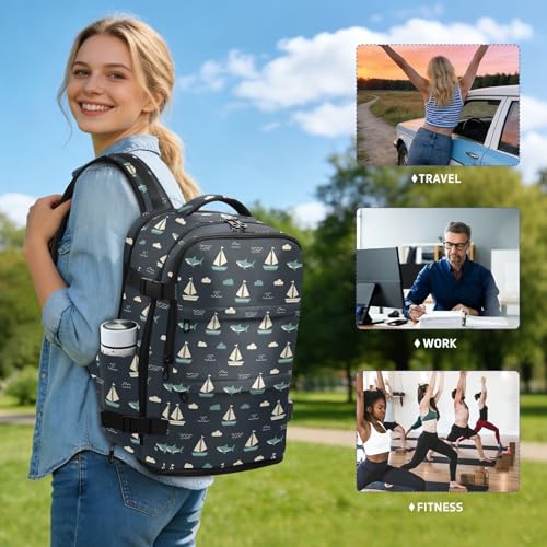 Travel Backpack with Shoe Compartment, 20L Large Capacity Laptop Backpack for Men Women, Sailboats Daypack for Traveling Hiking Carry On