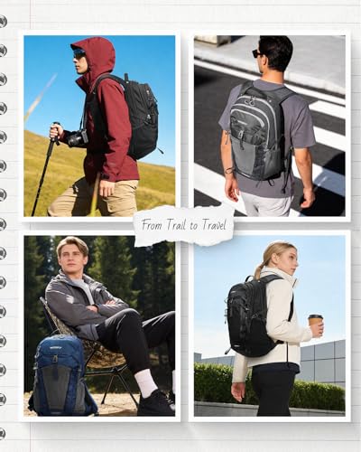 WATERFLY Small Lightweight Hiking Backpack: 20L Outdoor Daypack with Phone Pocket, Hydration Compatible, Breathable Backpanel, Multi-Compartment for Camping Trekking Travel Women Men - color: Black