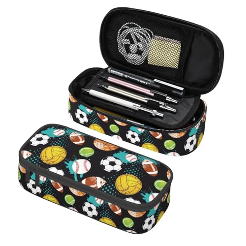 Sport Cool Ball Pattern Pencil Case Big Capacity Storage Pencil Pouch Stationery Bags With Zipper Portable Pen Holder Box Organizer For Boys Girls Teens Student College School Office Supplies - color: Sport Cool Ball Pattern