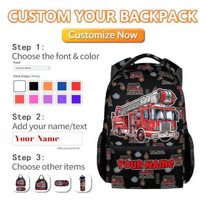 Personalized Truck Backpack for Kids Toddler - 17 Inch Boys Fire Truck School Backpacks, Cool Adjustable Lightweight Kids Bookbag for Travel - color: Red