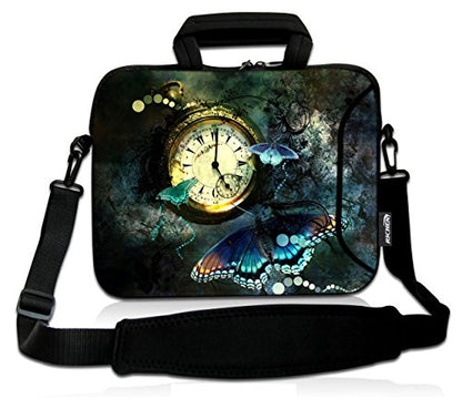 RICHEN 17 inch Laptop Shoulder Bag Carrying Case PC Cover Pouch with Handle Fits 15.6/16/17/17.3/17.4 inch Notebook (16-17.3 inch, Clock & Butterfly) - color: Clock & Butterfly