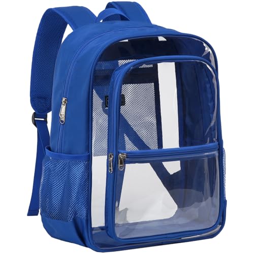 Vorspack Clear Backpack Heavy Duty - Transparent Bookbag for School Fabric & PVC See Through Backpacks for Girls Boys Large Capacity Clear Bag for College Work Travel Security - Blue - color: Blue, size: Large