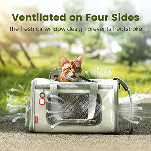 Pawaii Cat Carrier with ID Tag, TSA Airline Approved Soft Sided Collapsible Pet Travel Carrier, Portable Comfortable Convenient Foldable Cat Travel Bag | Up to 13 lbs, 16.9 x 10.6 x 10.6 in, QR pet ID tag, top entry, luggage sleeve, soft fleece pad, folda
