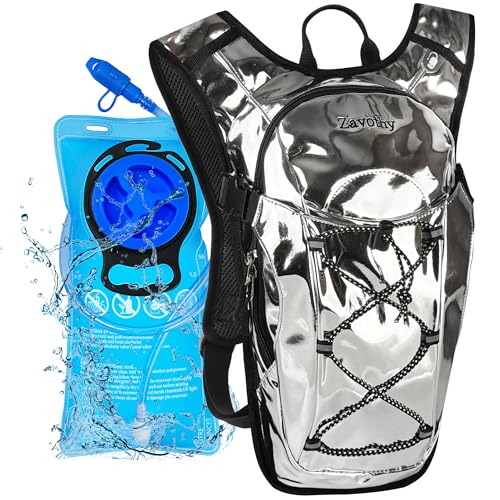 Reflective Hydration Backpack, Hydration Pack - Water Backpack with 2L Hydration Bladder, Essential for Festivals - Rave Hydration Pack for Hiking, Running, Cycling, and Festivals - color: Silver