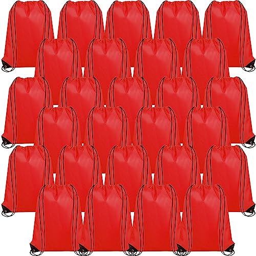 Silkfly 100 Pieces Drawstring Backpack Bags Bulk Portable Blank Cinch Storage Bags for Sports, School, DIY Gifts, Homeless, Social Assistance(Red) - color: Red