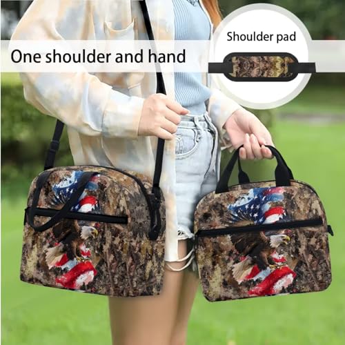 3 in 1 School Backpack, 3PCS Branches American Flag Eagle Kids Bookbag Set Large Capacity 17 Inch Student Backpack with Lunch Box and Pencil Case - color: Branches American Flag Eagle